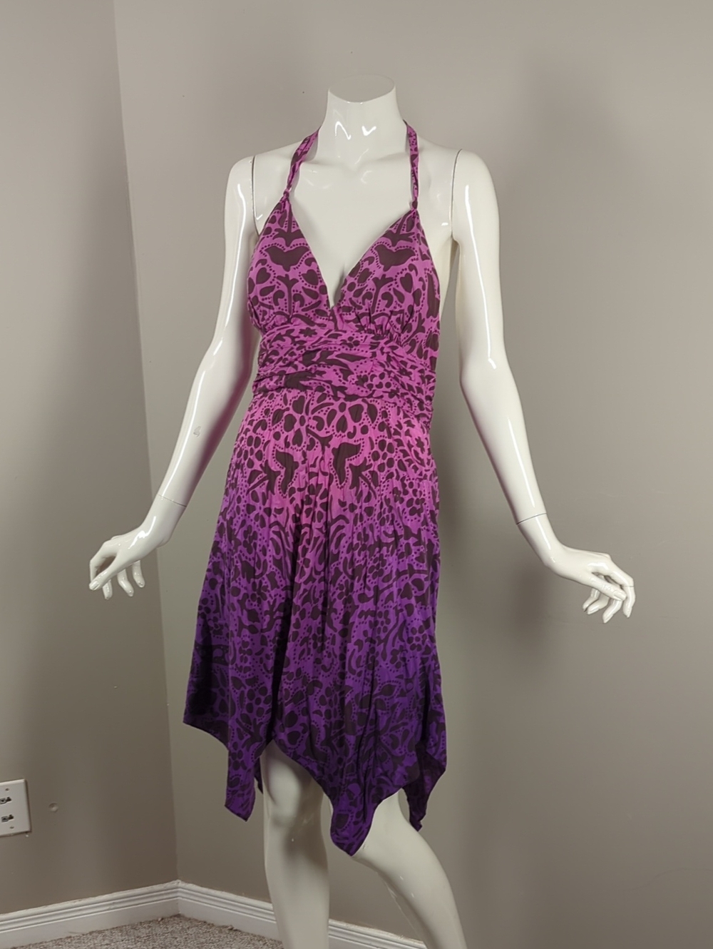 Guess Pink to Purple Ombre Halter Asymmetrical Dress Silk 7